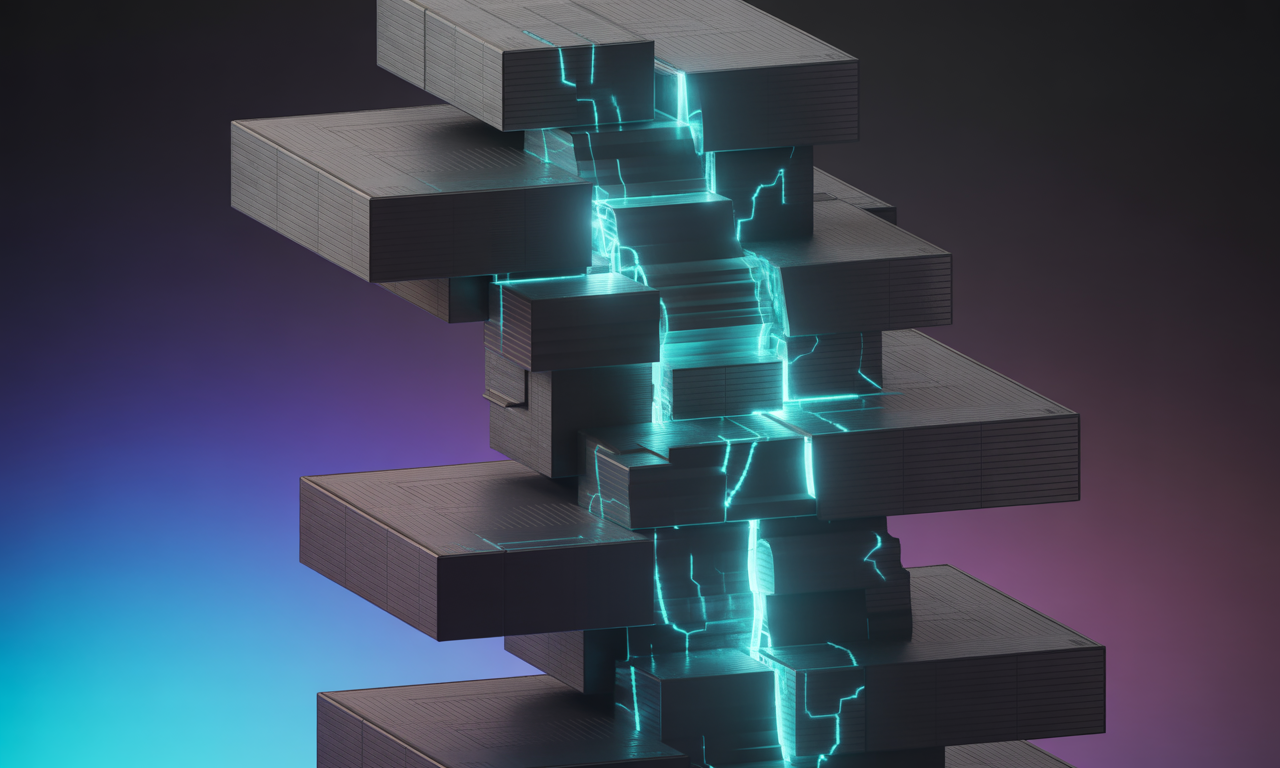 Glowing technological core representing adaptive organizational DNA and resilient systems